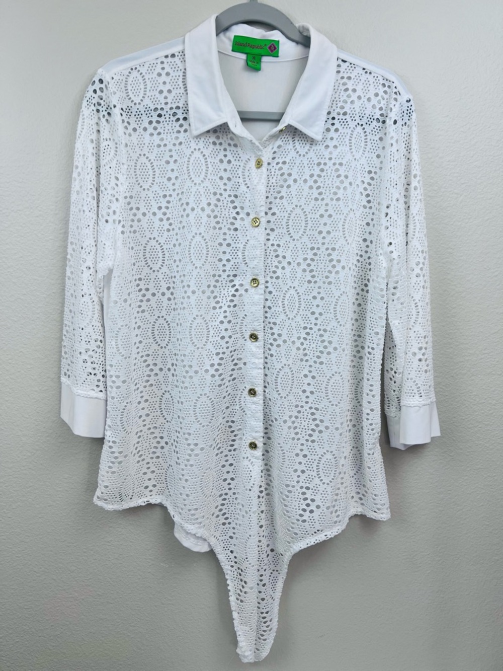Women’s Island Republic Laced Tie Front Shirt City, Chic, Coverup Beach Size XL